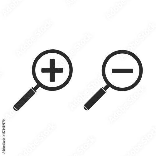 Magnifying glass zoom in zoom out icons plus symbol