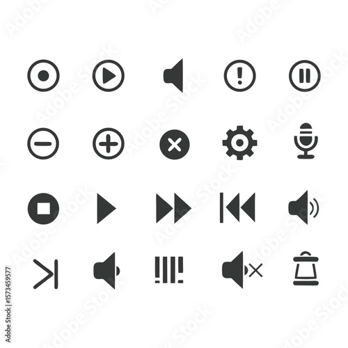 Minimalist black media playback and control icons media controls