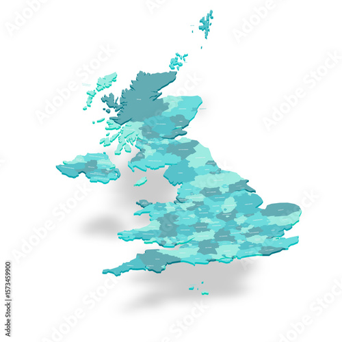 United Kingdom of Great Britain and Northern Ireland political map of administrative divisions - counties, unitary authorities and Greater London in England, districts of Northern Ireland, council