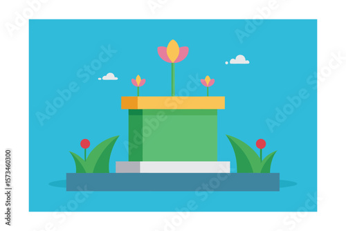 3d Rendering Of Nature And Flowers Sales Podium