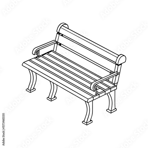 Outline Wooden Benches White Background Vector Two
