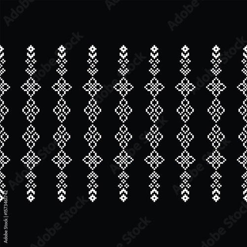 Wallpaper Mural Ethnic traditional fabric pattern motif ikat geometric cross stitch.Ikat embroidery Ethnic oriental Pixel black label background. Abstract,vector,illustration. Texture,decoration,wallpaper. Torontodigital.ca