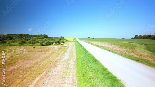 Canola and wheat field farm flyover