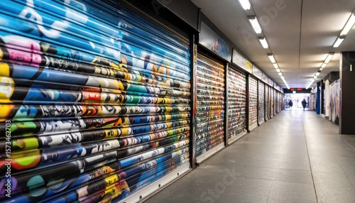 Colorful shops in a city tunnel