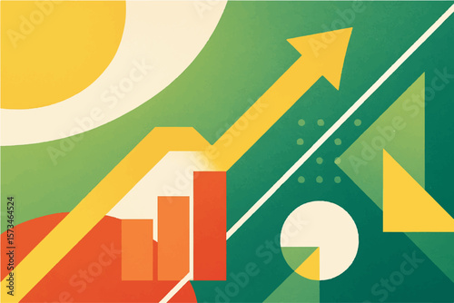 Geometric business chart conveys growth and financial success on an abstract modern green backdrop.