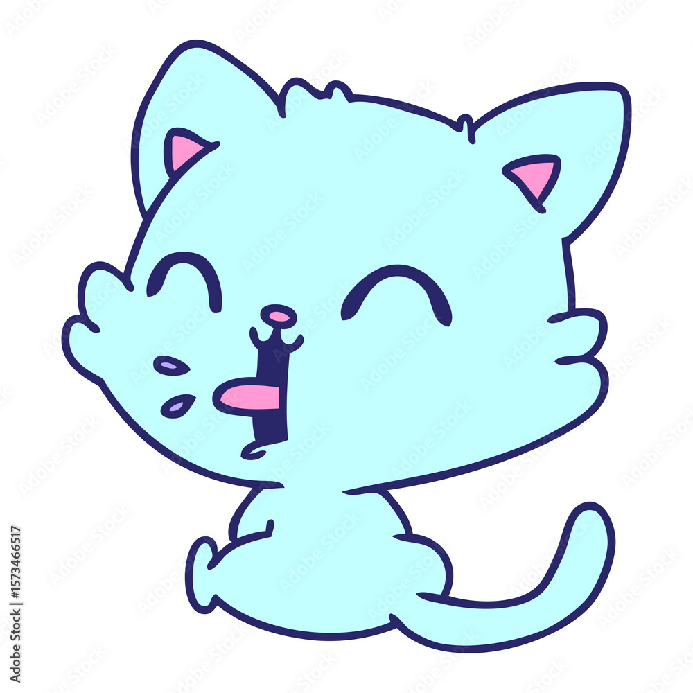 Obraz premium freehand drawn cartoon of cute kawaii cat in bright neon color