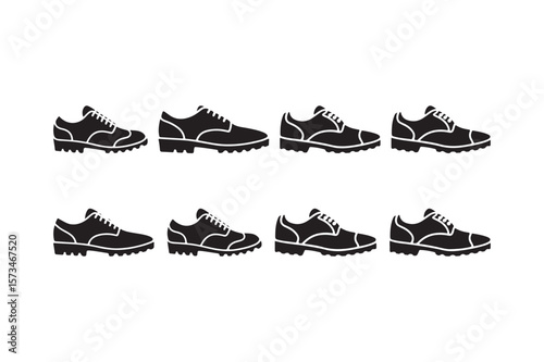 Collection of black oxford shoes icons arranged in two rows on a white background
