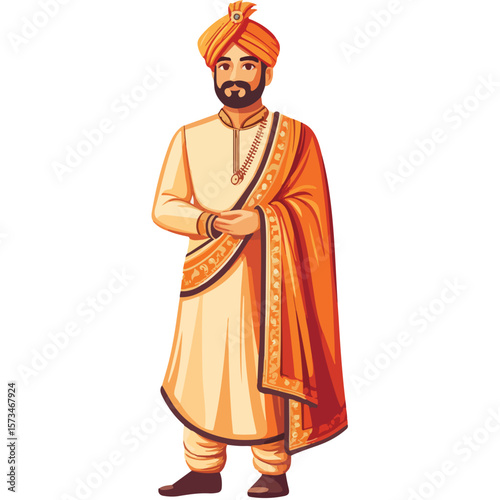 Portrait of an Indian man in traditional wedding outfit