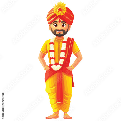 Portrait of an Indian man in traditional wedding outfit