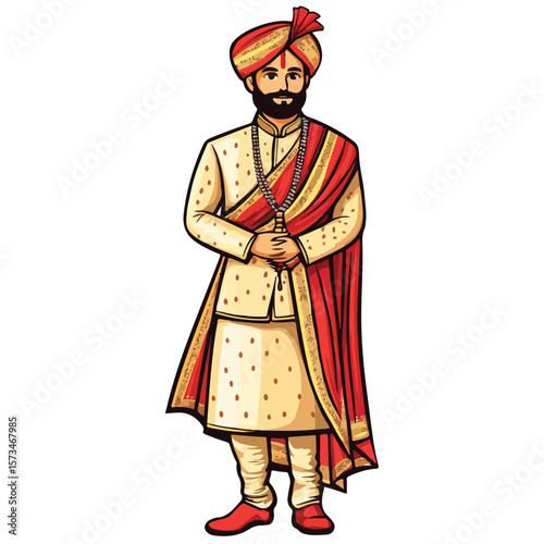 Portrait of an Indian man in traditional wedding outfit