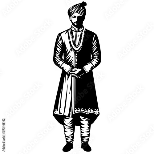 Portrait of an Indian man in traditional wedding outfit