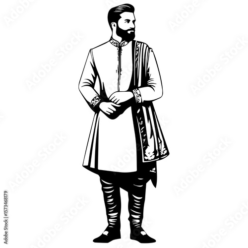 Portrait of an Indian man in traditional wedding outfit
