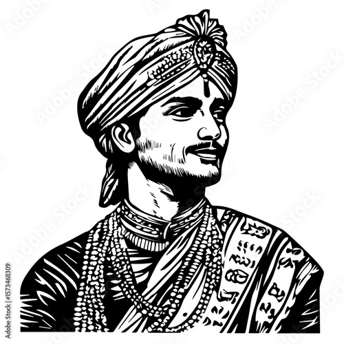 Portrait of an Indian man in traditional wedding outfit