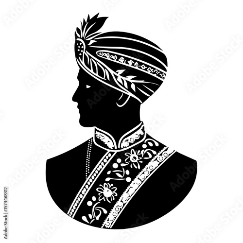 Portrait of an Indian man in traditional wedding outfit