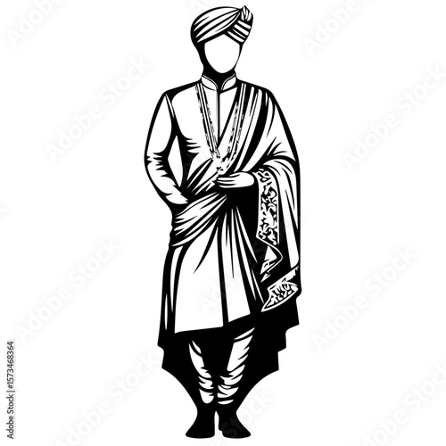 Portrait of an Indian man in traditional wedding outfit