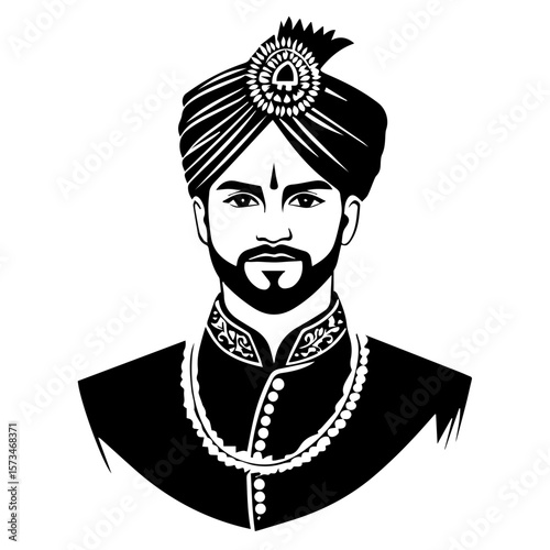 Portrait of an Indian man in traditional wedding outfit