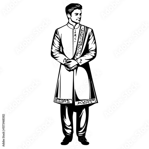 Portrait of an Indian man in traditional wedding outfit