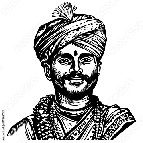 Portrait of an Indian man in traditional wedding outfit