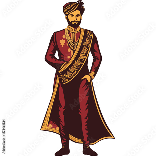 Portrait of an Indian man in traditional wedding outfit