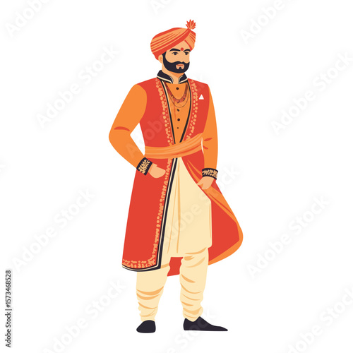 Portrait of an Indian man in traditional wedding outfit