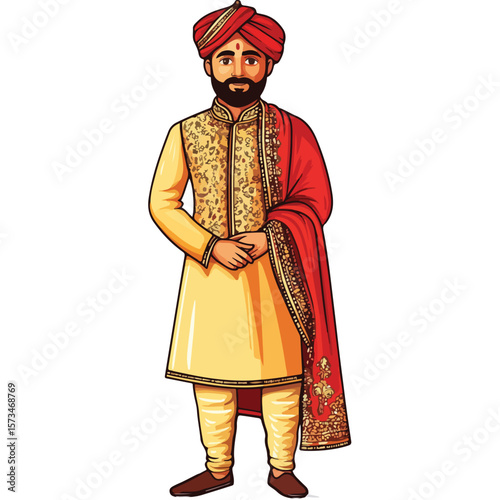 Portrait of an Indian man in traditional wedding outfit