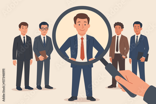Chosen candidate and winning applicant for a new job. HR and human resources concept. Hire outstanding candidate. Employment and recruitment metaphor. Businessman stands out.