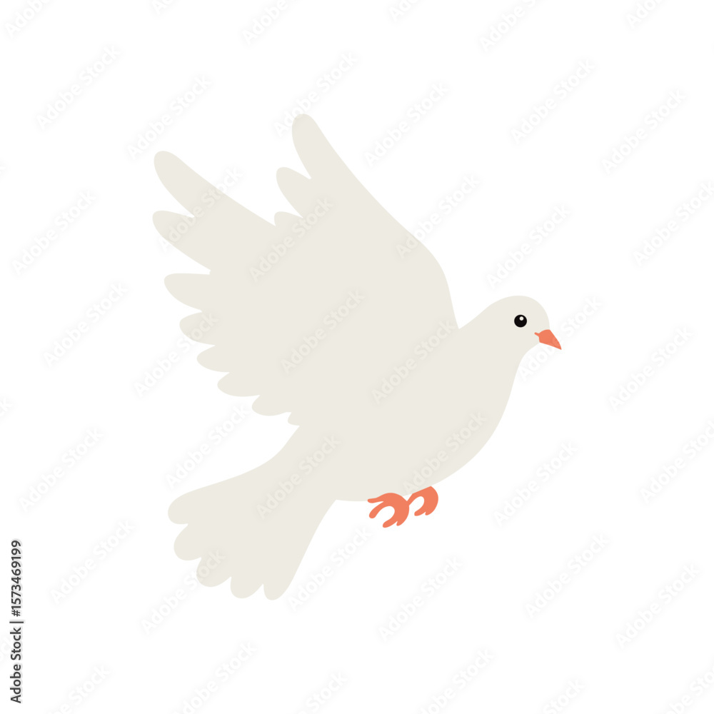 Fototapeta premium Peaceful dove in flight with outstretched wings – stock vector in colorful flat style