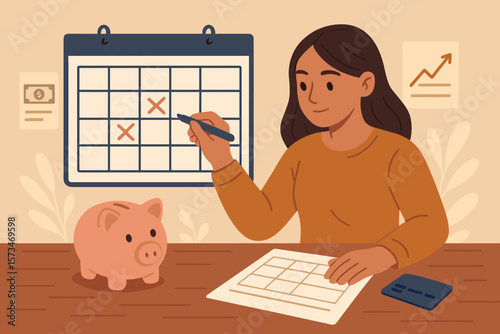 Smart woman planning monthly budget, managing expenses, and paying bills. Concept for saving, investment, debt, mortgage, and credit card payment. Financial literacy idea.