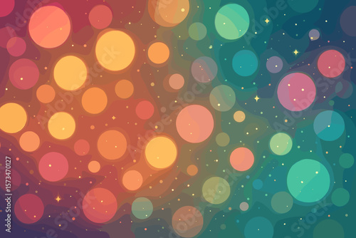 Abstract colorful bokeh background with glowing glitter lights. Festive shiny sparkling texture for party celebration. Vibrant magic gradient wallpaper vector illustration.