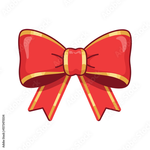 Decorative red bow with gold accents in cartoon style – stock vector in colorful flat style