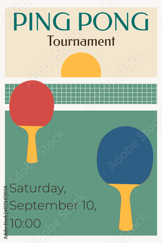 Ping pong tournament, competition, table tennis, tennis racket, net, table, tennis ball, poster