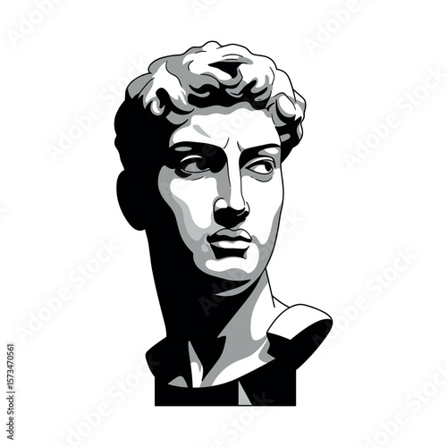 Marble bust of classical sculpted male head in black and white – stock vector in colorful flat style