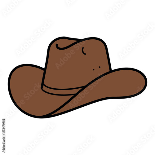 Brown cowboy hat illustration with wide brim and curved design – stock vector in colorful flat style