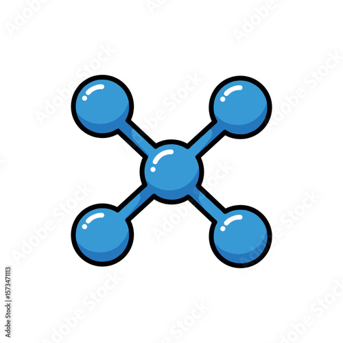 Blue molecular structure icon with connected spheres – stock vector in colorful flat style