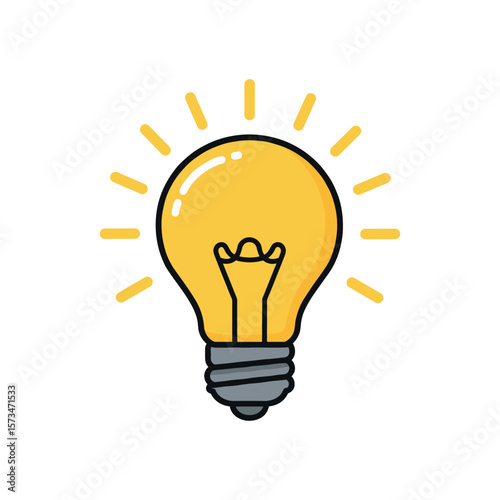 Bright light bulb icon with glowing filament illustration – stock vector in colorful flat style