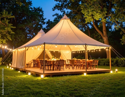 Elegant outdoor tent at night