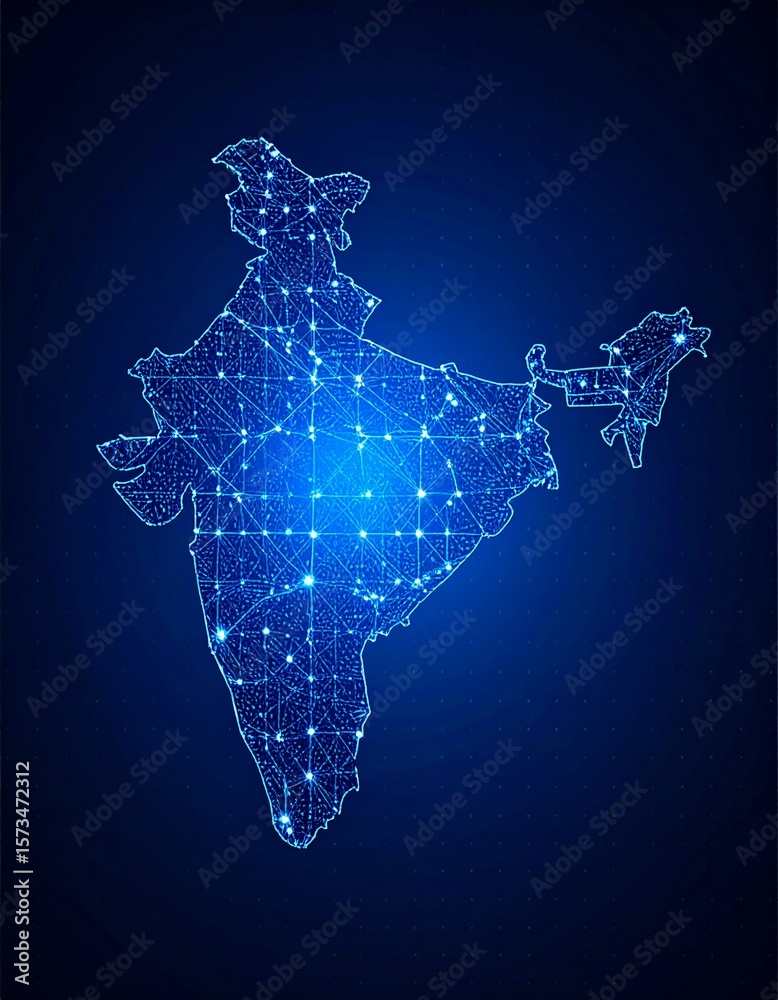 Obraz premium blue wireframe dots India map