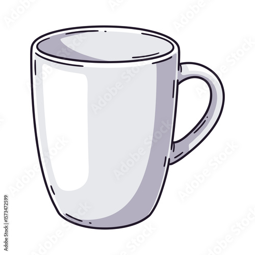Simple white porcelain mug with handle for beverages – stock vector in colorful flat style