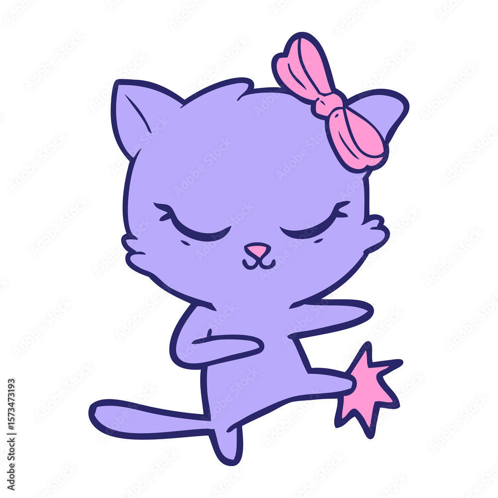 Fototapeta premium cute cartoon cat with bow in bright neon color