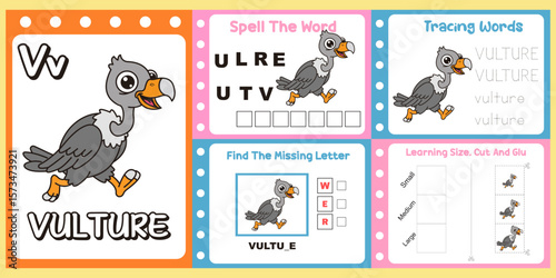 worksheets pack for kids a little vulture vector.