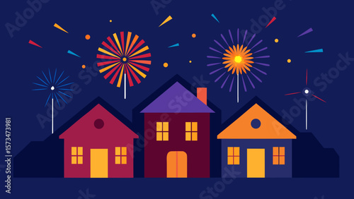New Year's Eve celebration with colorful fireworks illuminating the night city skyline