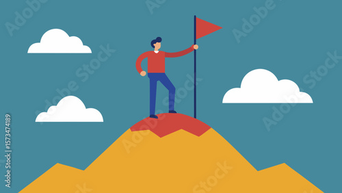 Businessman on a mountain top, symbolizing success and risk in the financial world