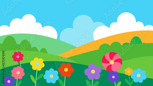 Blooming fields of spring and summer, adorned with vibrant flowers and green grass under a clear sky, illustrate the beauty of nature's changing seasons