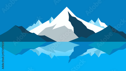 Snow-capped peaks pierce the blue sky, a panoramic mountain landscape with a winter chill