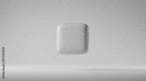 A minimalist studio shot presents a sleek, modern earbud case, designed to represent high-fidelity audio. The image uses the elegance of form and design to convey cutting-edge technology. photo