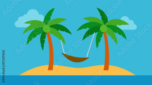 Tropical paradise beach with palm trees, sun, and clear ocean water
