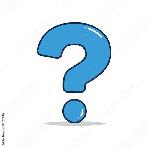 Blue question mark symbol with shadow on white – stock vector in colorful flat style