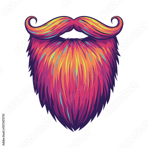 Vibrant multicolored stylized beard and mustache illustration – stock vector in colorful flat style