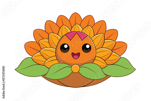 Cheerful Kawaii Thanksgiving Centerpiece Flowers Illustration