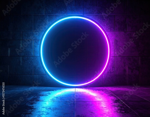 Wallpaper Mural Neon circle on a textured wall Torontodigital.ca